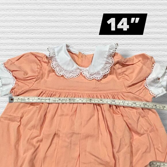 Handmade Girls Bishop Dress Peach White Lace Collar Puff Sleeve Size 2T/3T - Picture 4 of 5